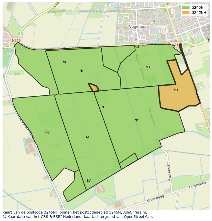 Afbeelding van het postcodegebied 3245 NH op de kaart.