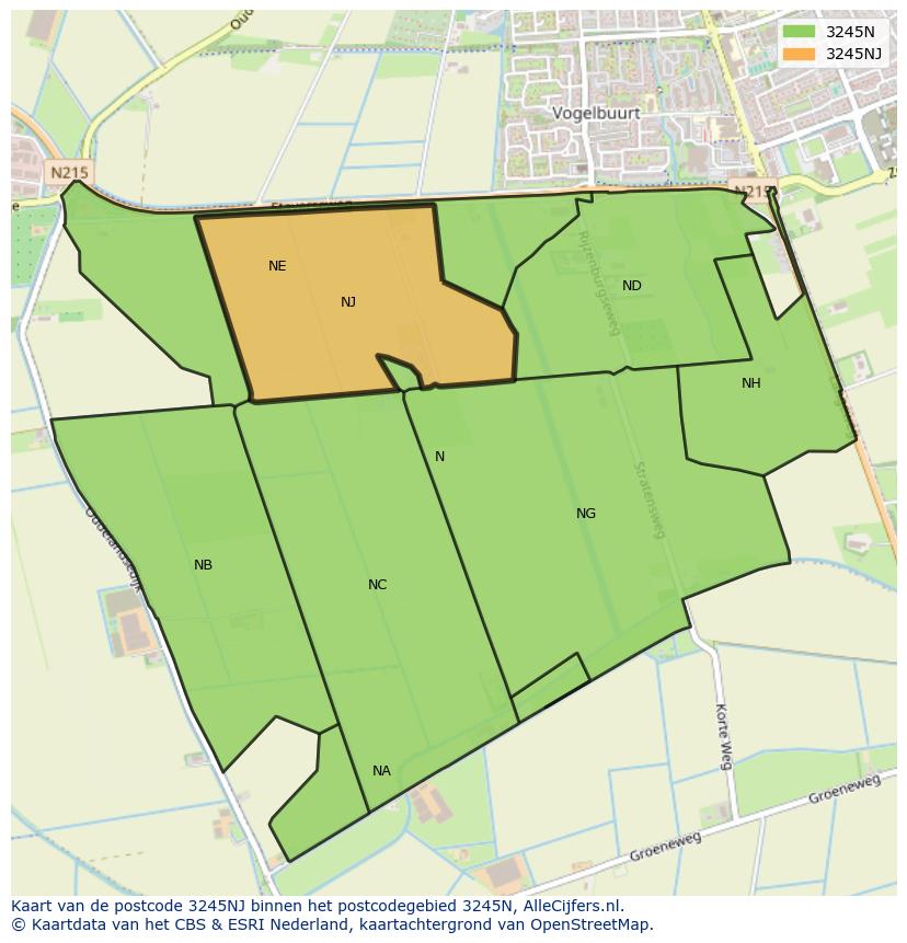 Afbeelding van het postcodegebied 3245 NJ op de kaart.