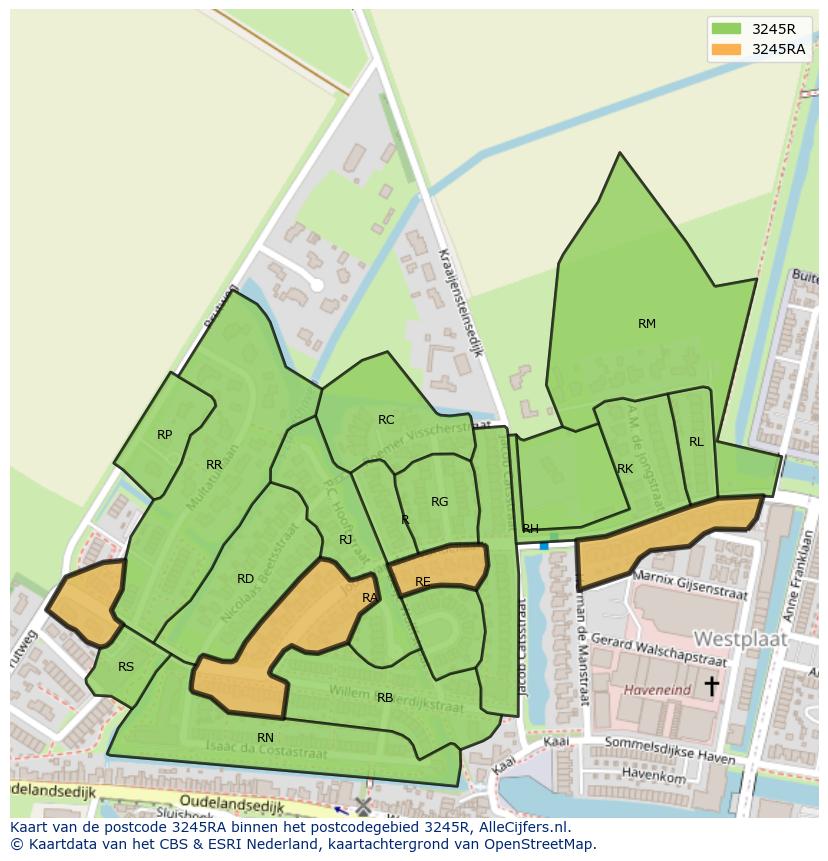 Afbeelding van het postcodegebied 3245 RA op de kaart.