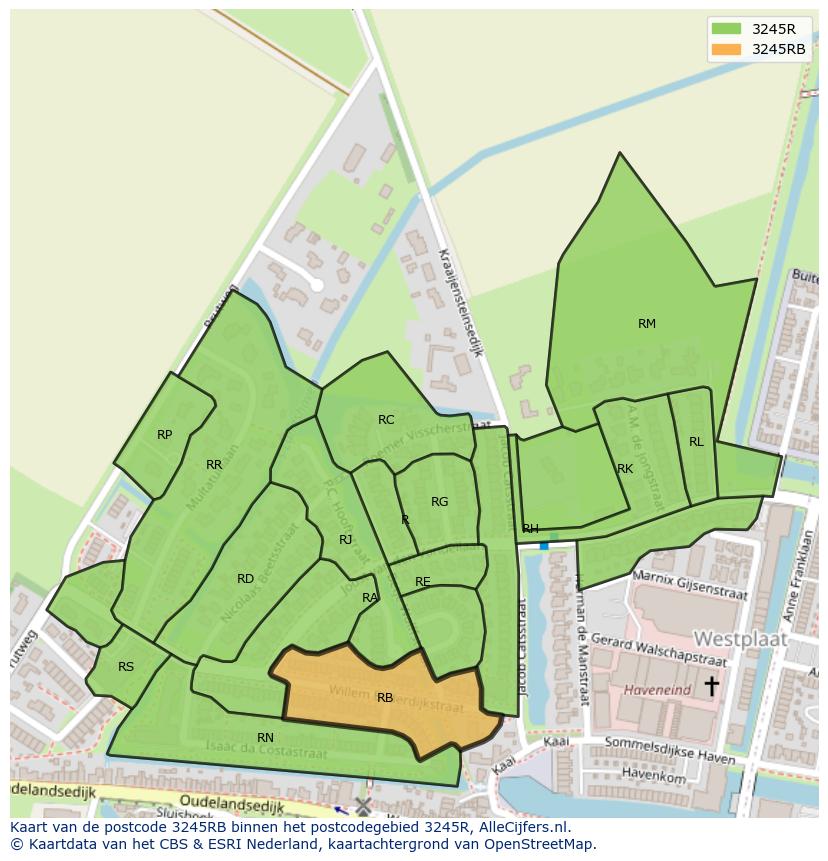 Afbeelding van het postcodegebied 3245 RB op de kaart.