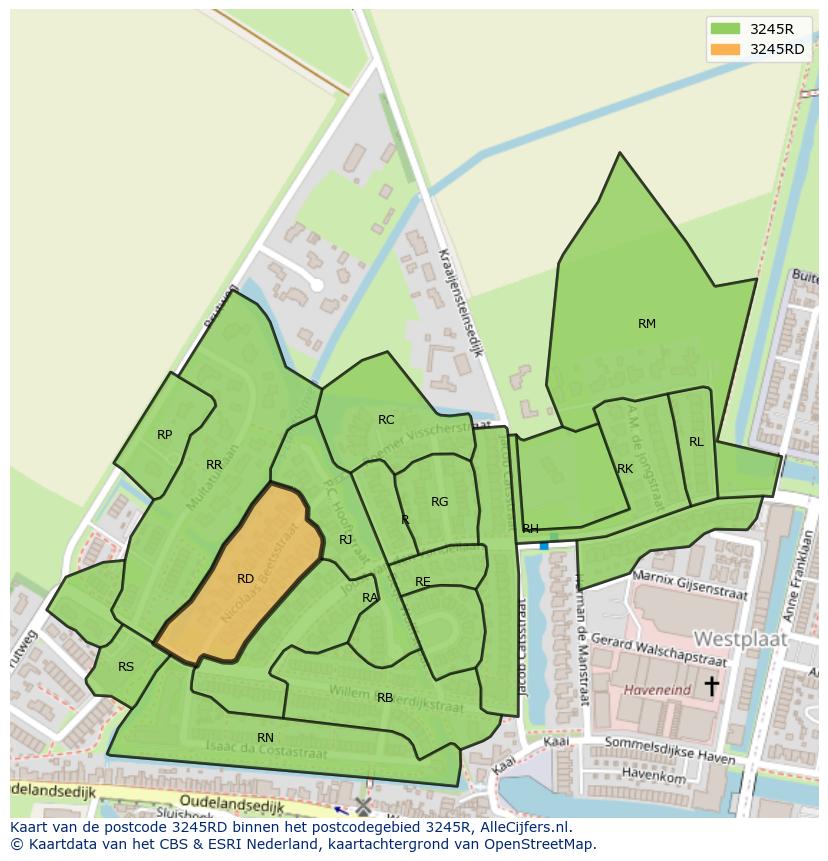 Afbeelding van het postcodegebied 3245 RD op de kaart.