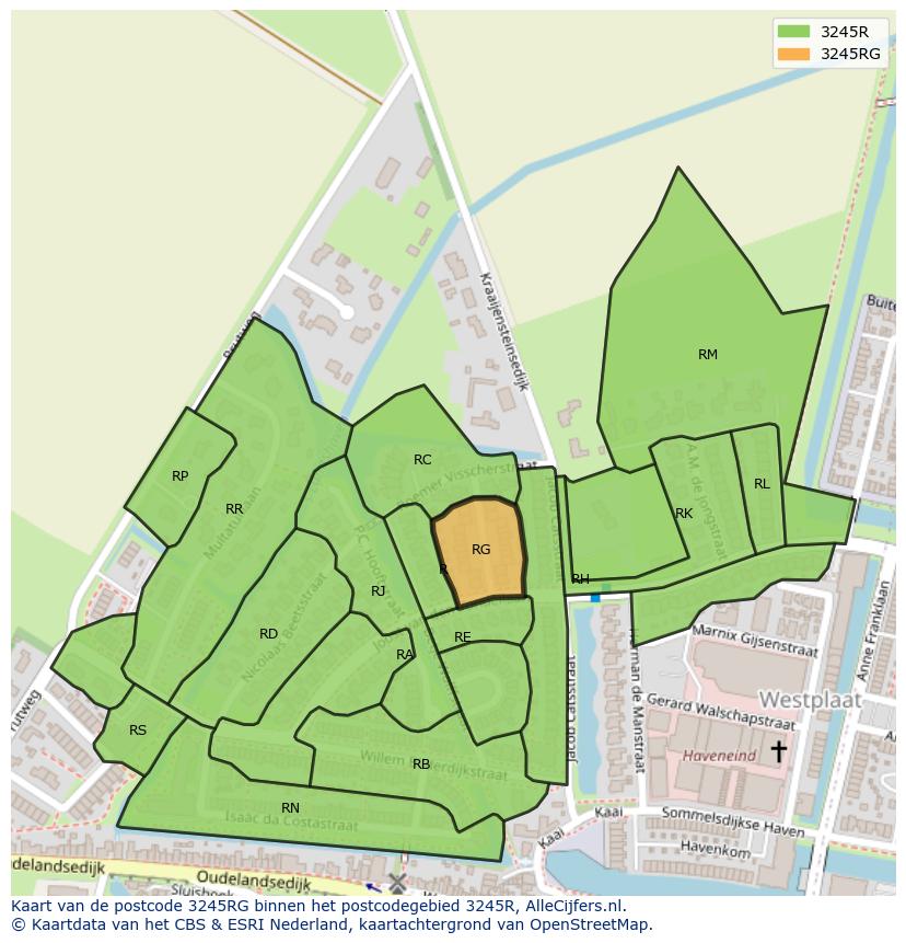 Afbeelding van het postcodegebied 3245 RG op de kaart.