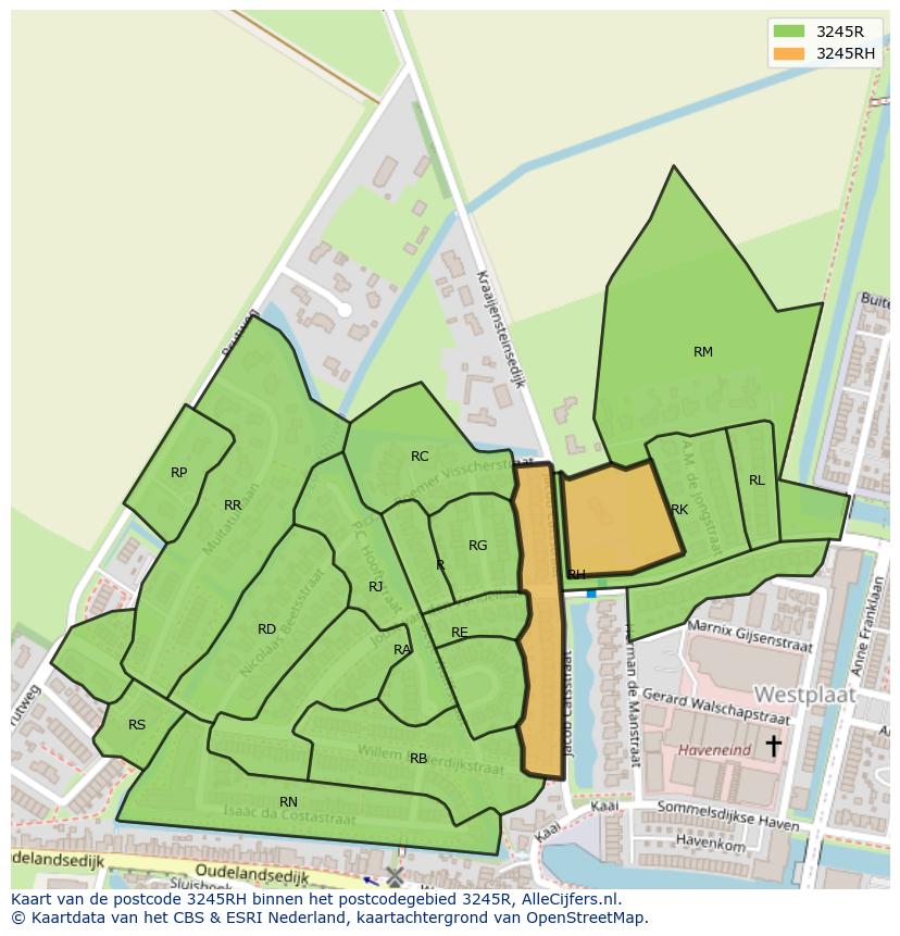 Afbeelding van het postcodegebied 3245 RH op de kaart.