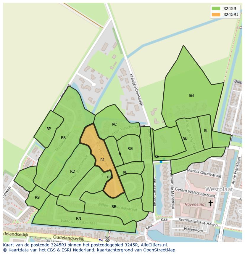 Afbeelding van het postcodegebied 3245 RJ op de kaart.