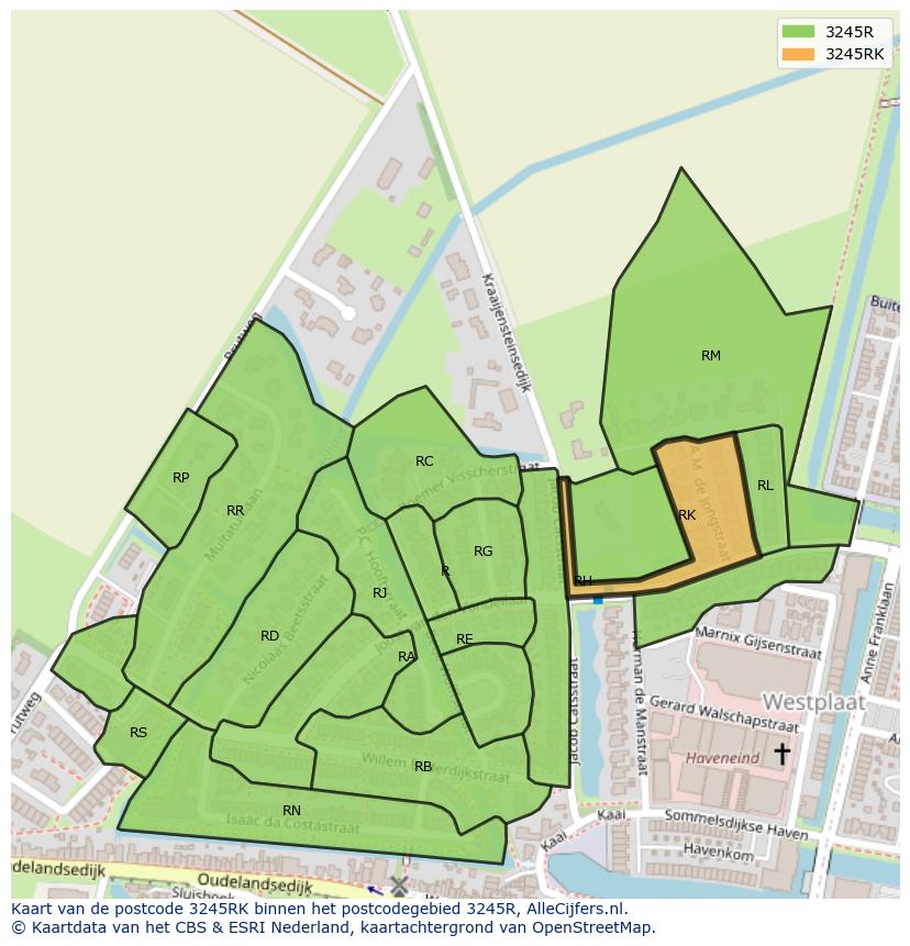 Afbeelding van het postcodegebied 3245 RK op de kaart.