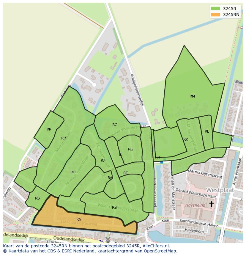 Afbeelding van het postcodegebied 3245 RN op de kaart.