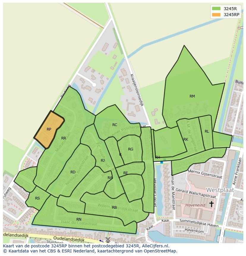 Afbeelding van het postcodegebied 3245 RP op de kaart.