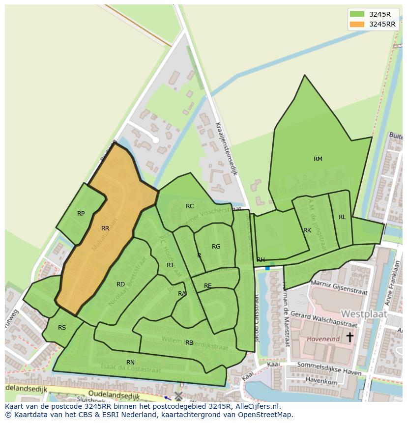 Afbeelding van het postcodegebied 3245 RR op de kaart.