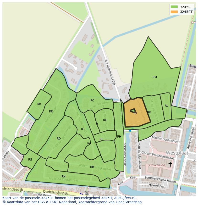 Afbeelding van het postcodegebied 3245 RT op de kaart.