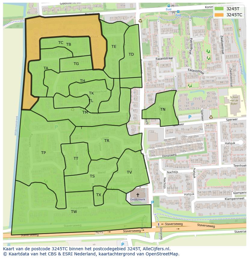 Afbeelding van het postcodegebied 3245 TC op de kaart.