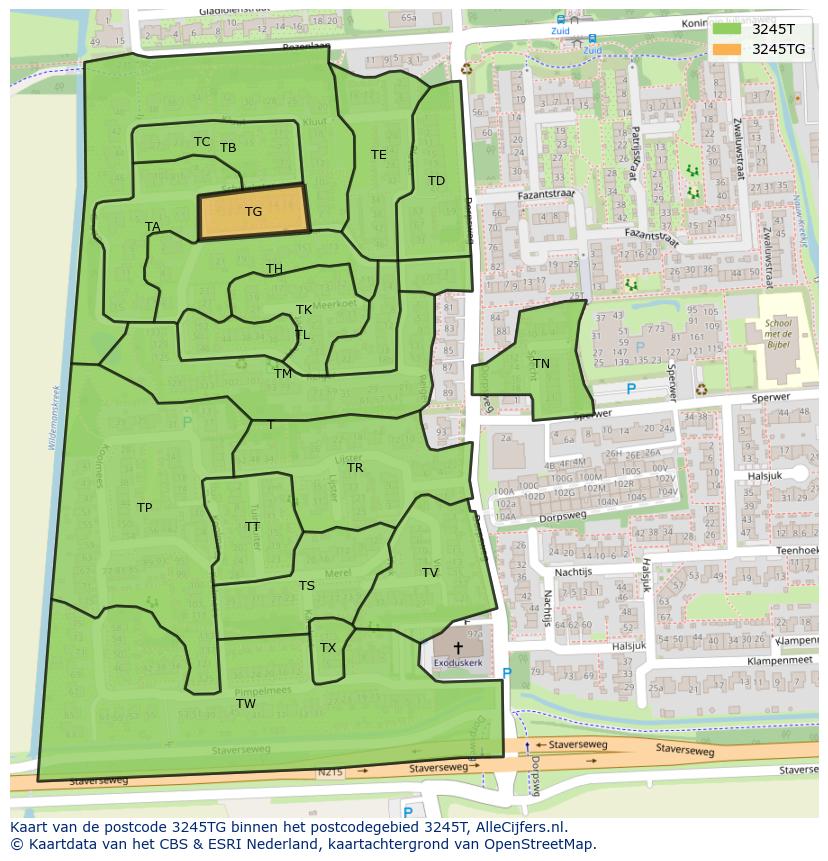 Afbeelding van het postcodegebied 3245 TG op de kaart.
