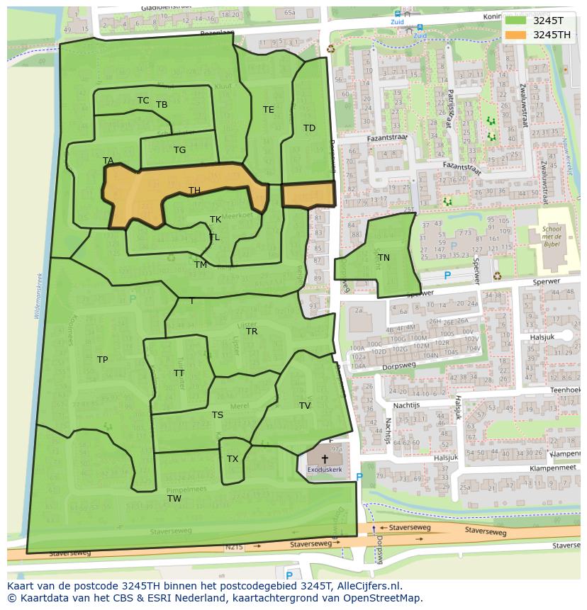 Afbeelding van het postcodegebied 3245 TH op de kaart.