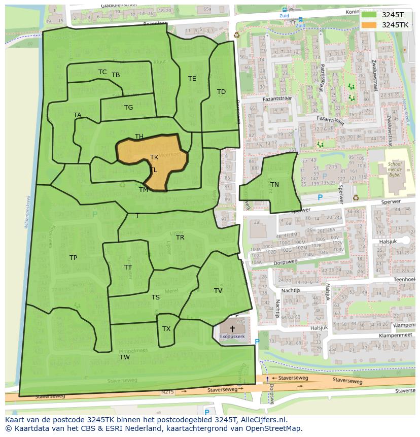Afbeelding van het postcodegebied 3245 TK op de kaart.