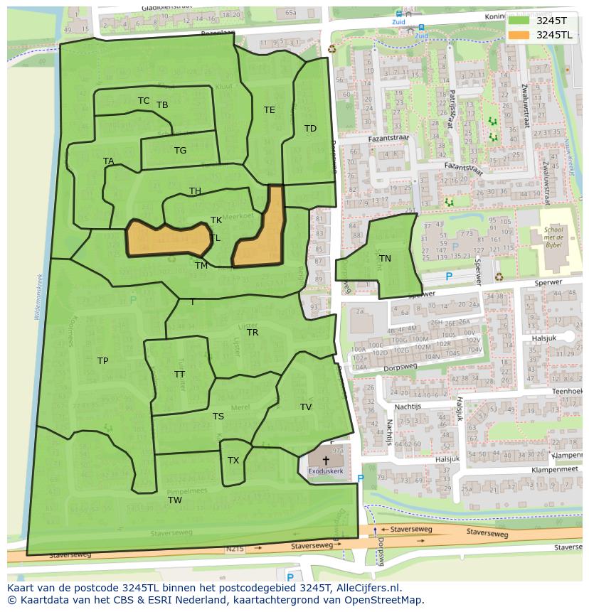 Afbeelding van het postcodegebied 3245 TL op de kaart.