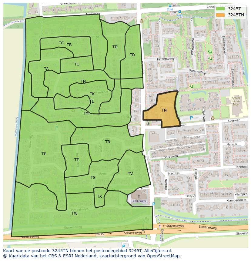 Afbeelding van het postcodegebied 3245 TN op de kaart.