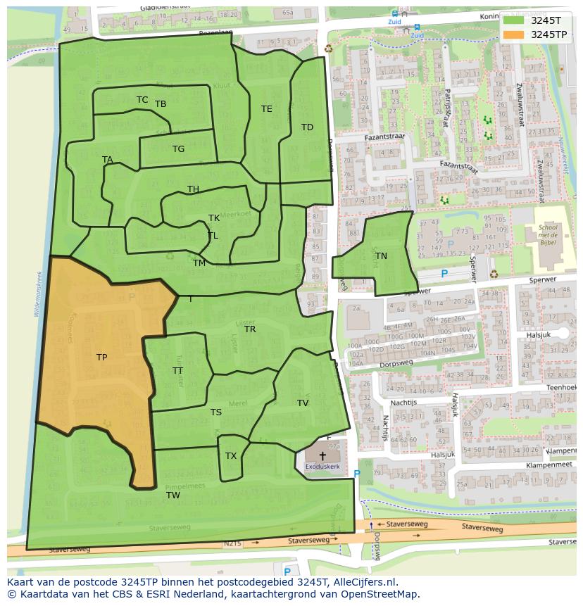 Afbeelding van het postcodegebied 3245 TP op de kaart.