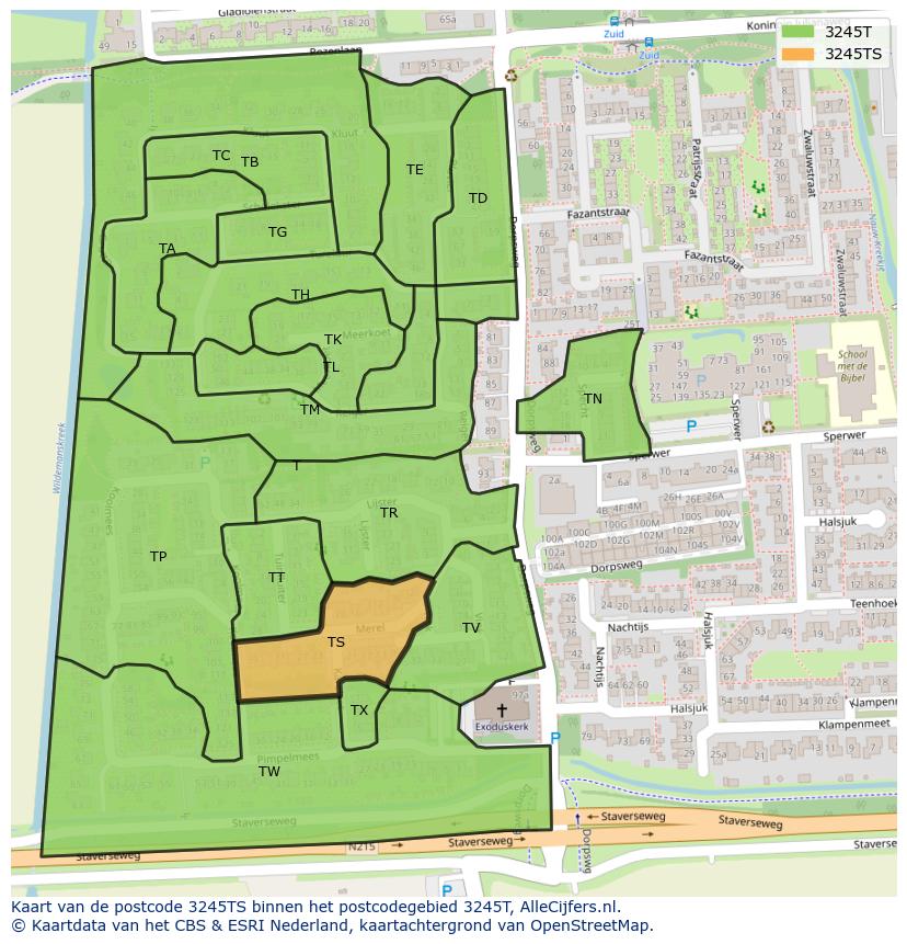 Afbeelding van het postcodegebied 3245 TS op de kaart.