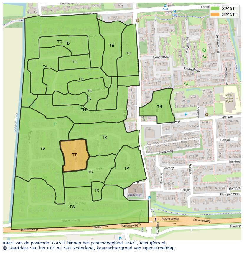 Afbeelding van het postcodegebied 3245 TT op de kaart.