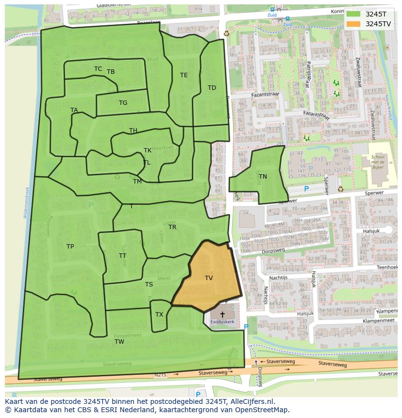 Afbeelding van het postcodegebied 3245 TV op de kaart.