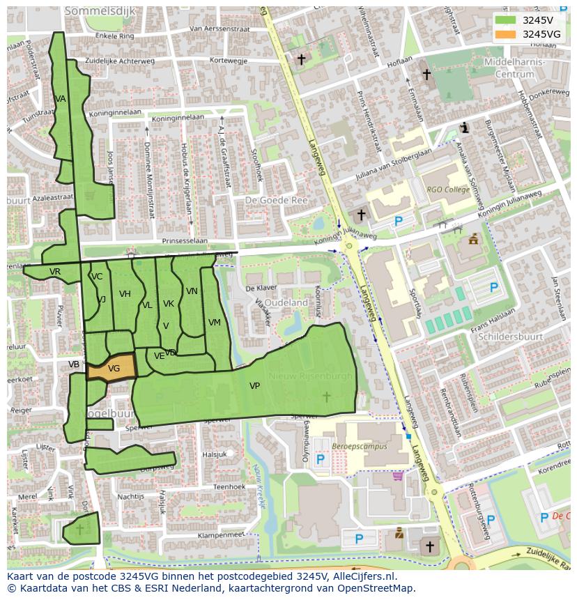 Afbeelding van het postcodegebied 3245 VG op de kaart.