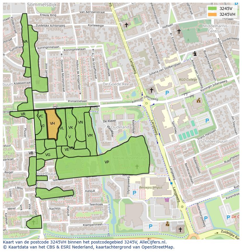 Afbeelding van het postcodegebied 3245 VH op de kaart.