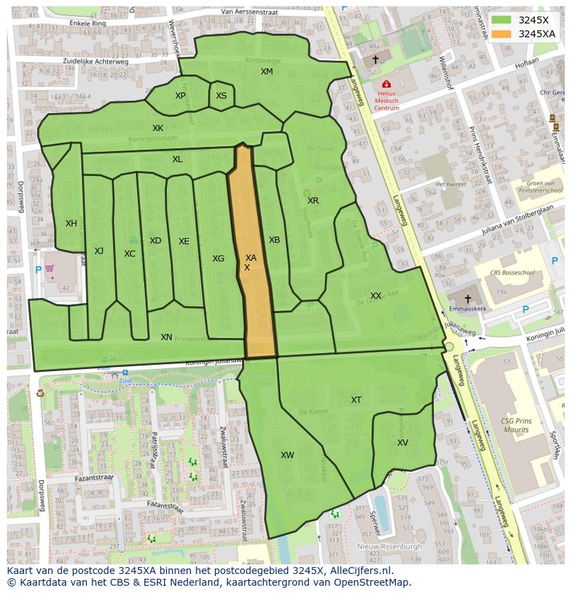Afbeelding van het postcodegebied 3245 XA op de kaart.