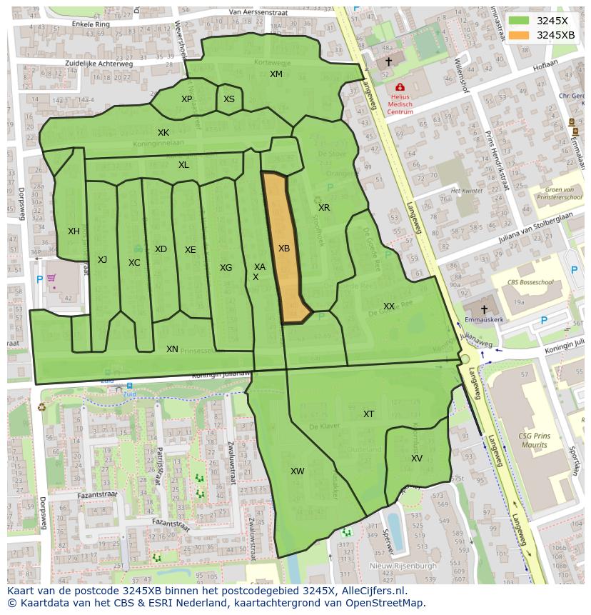 Afbeelding van het postcodegebied 3245 XB op de kaart.