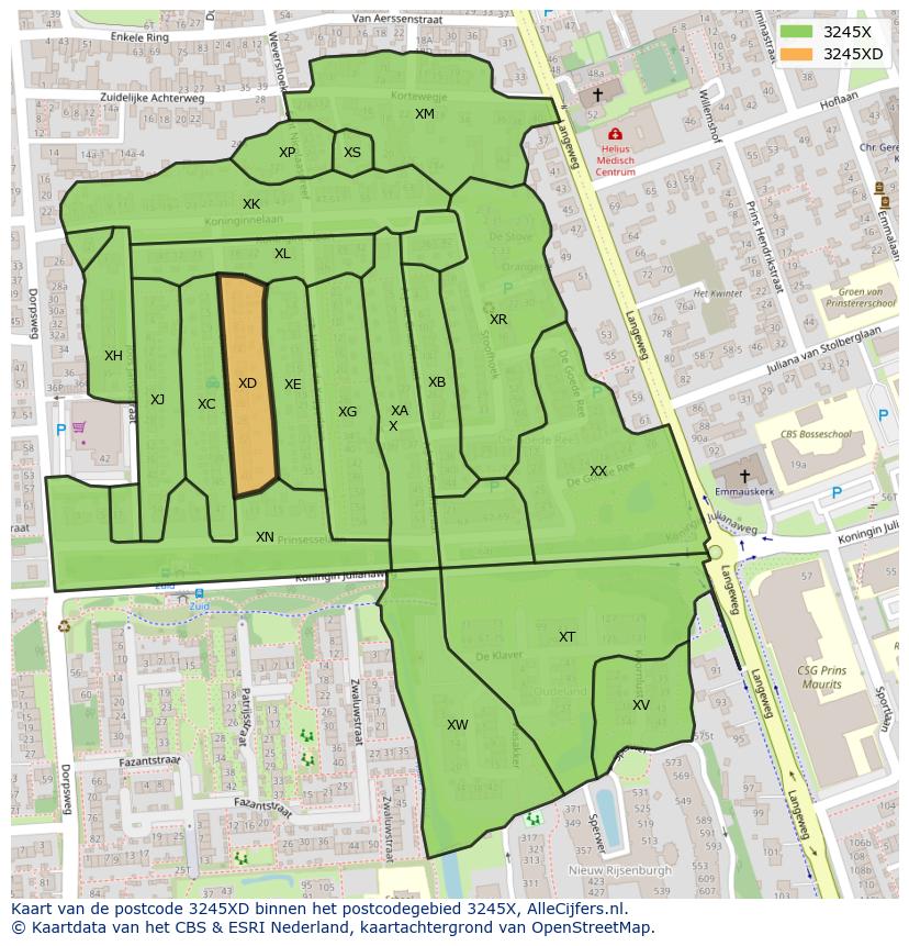 Afbeelding van het postcodegebied 3245 XD op de kaart.