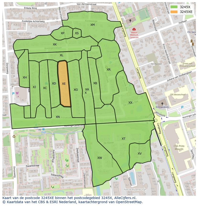 Afbeelding van het postcodegebied 3245 XE op de kaart.