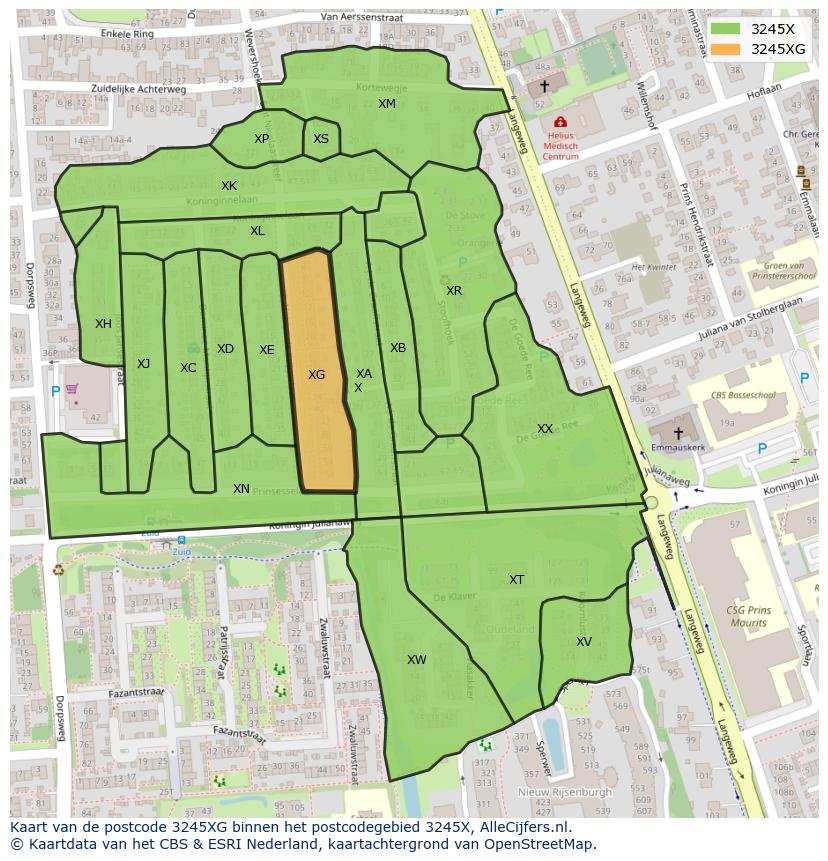 Afbeelding van het postcodegebied 3245 XG op de kaart.