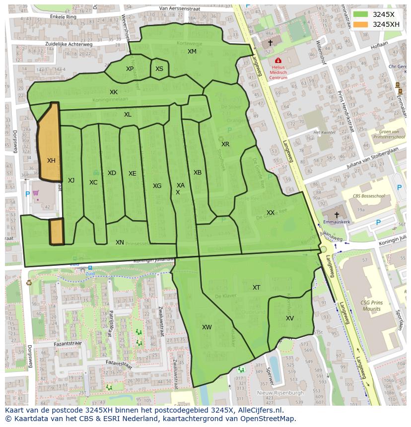 Afbeelding van het postcodegebied 3245 XH op de kaart.
