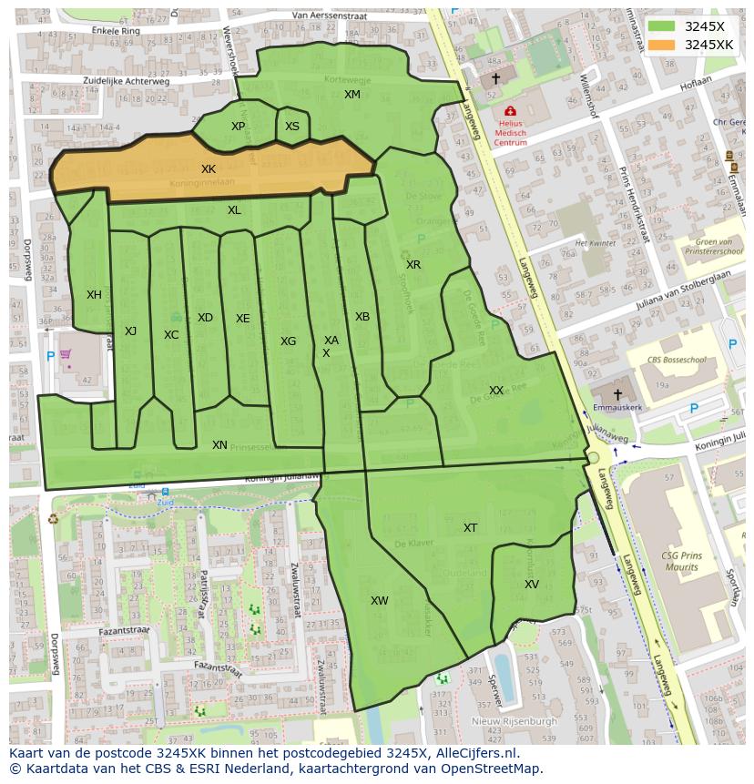 Afbeelding van het postcodegebied 3245 XK op de kaart.