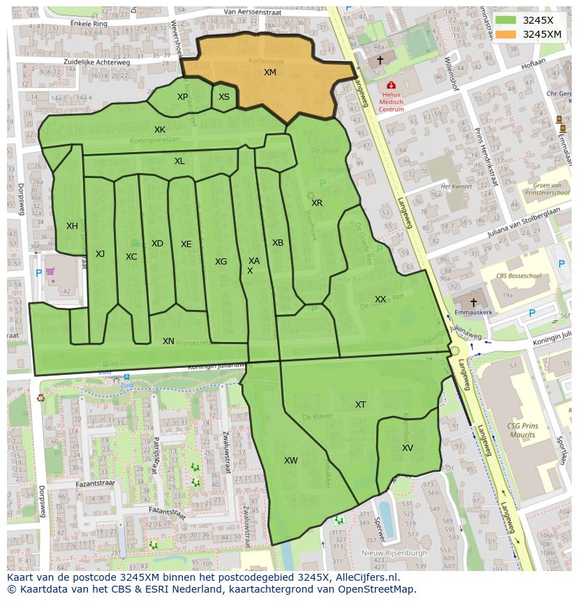 Afbeelding van het postcodegebied 3245 XM op de kaart.