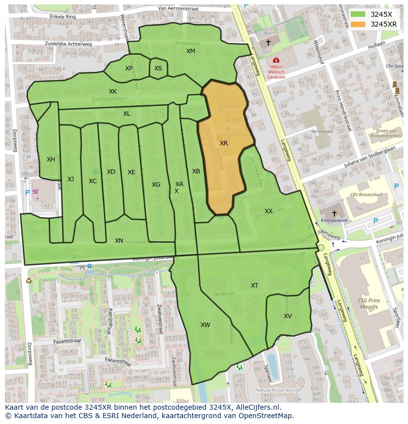 Afbeelding van het postcodegebied 3245 XR op de kaart.