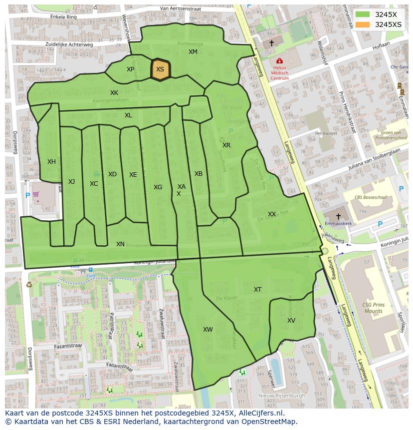 Afbeelding van het postcodegebied 3245 XS op de kaart.