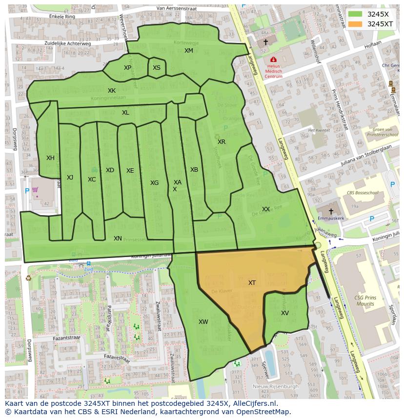 Afbeelding van het postcodegebied 3245 XT op de kaart.