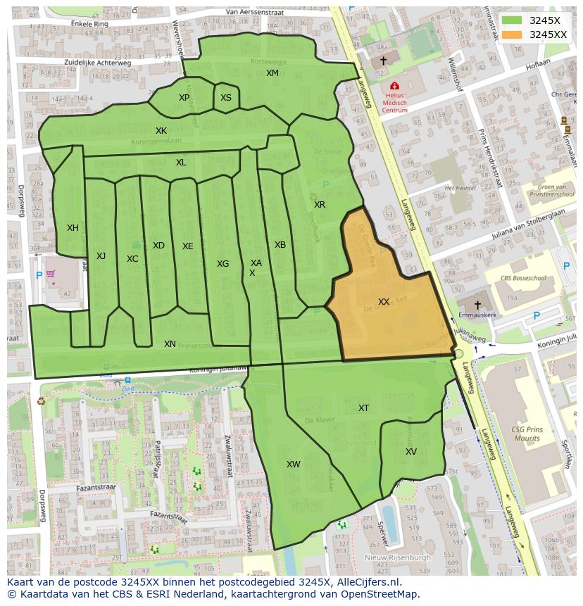 Afbeelding van het postcodegebied 3245 XX op de kaart.