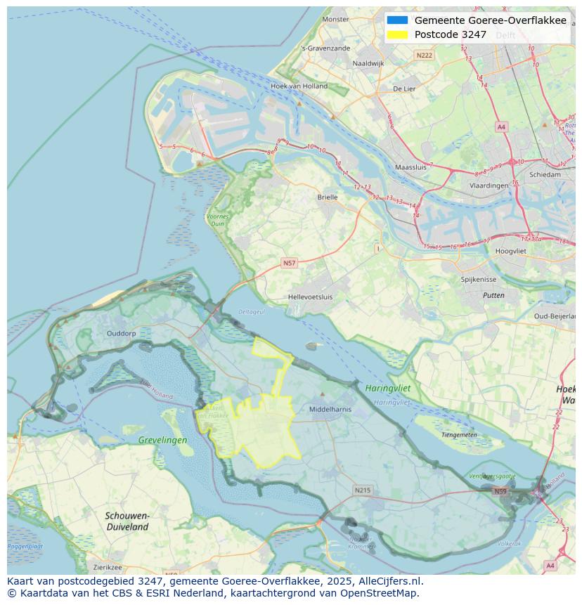 Afbeelding van het postcodegebied 3247 op de kaart.