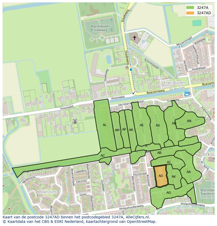 Afbeelding van het postcodegebied 3247 AD op de kaart.