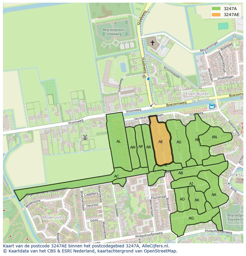 Afbeelding van het postcodegebied 3247 AE op de kaart.