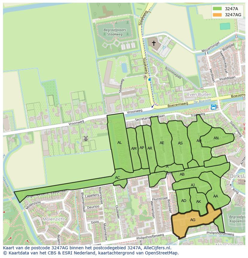 Afbeelding van het postcodegebied 3247 AG op de kaart.
