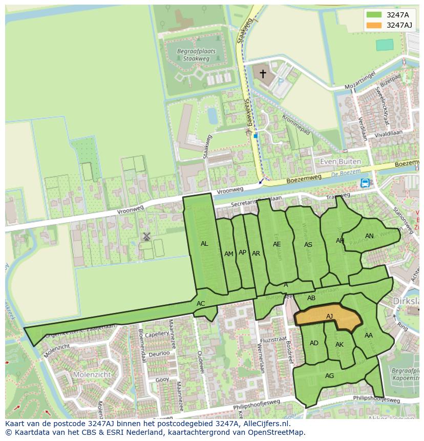 Afbeelding van het postcodegebied 3247 AJ op de kaart.