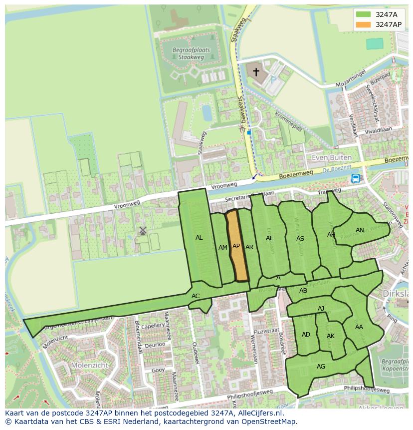 Afbeelding van het postcodegebied 3247 AP op de kaart.