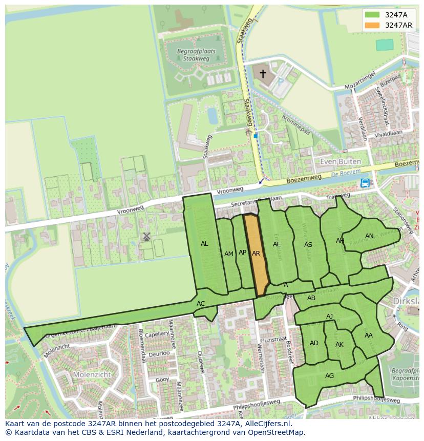 Afbeelding van het postcodegebied 3247 AR op de kaart.