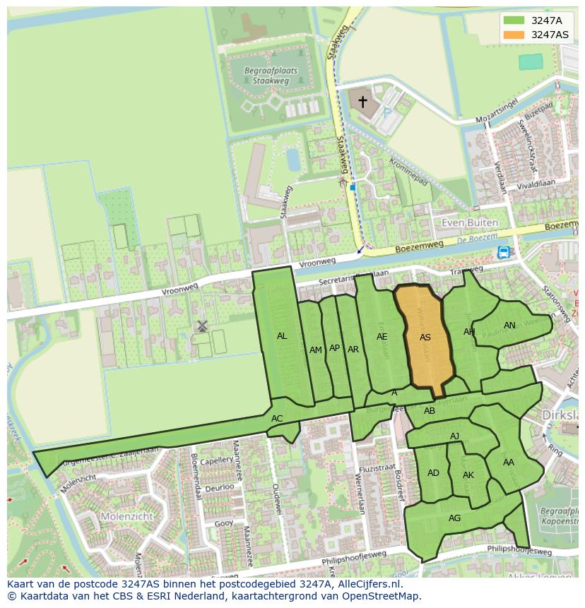 Afbeelding van het postcodegebied 3247 AS op de kaart.
