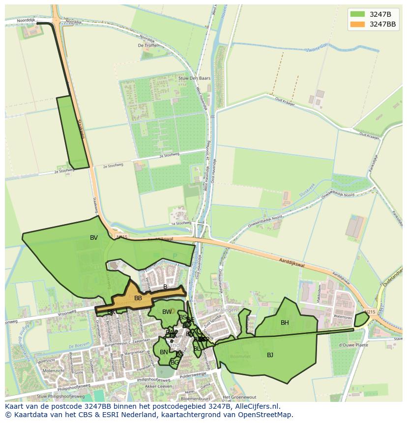 Afbeelding van het postcodegebied 3247 BB op de kaart.