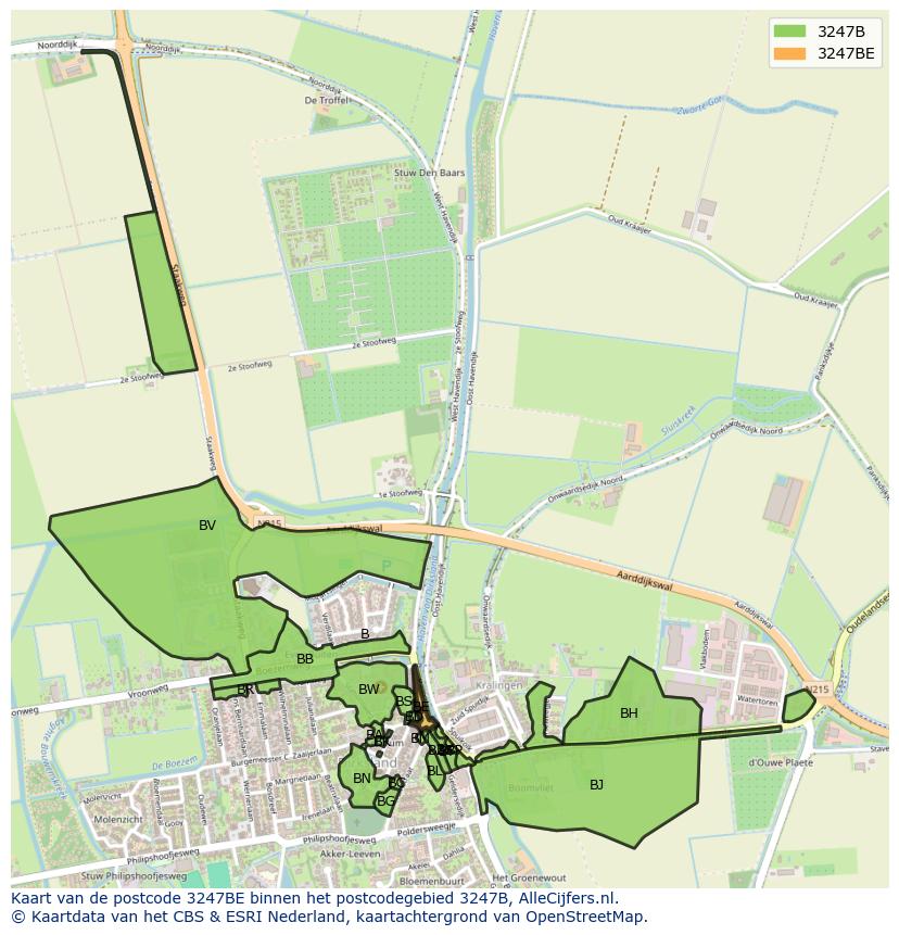 Afbeelding van het postcodegebied 3247 BE op de kaart.