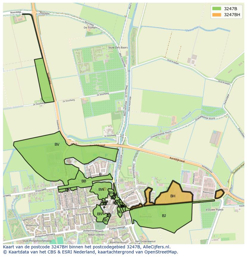 Afbeelding van het postcodegebied 3247 BH op de kaart.