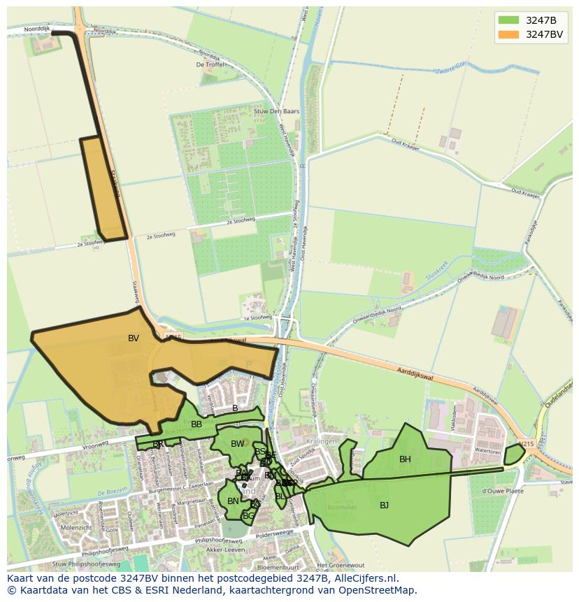 Afbeelding van het postcodegebied 3247 BV op de kaart.