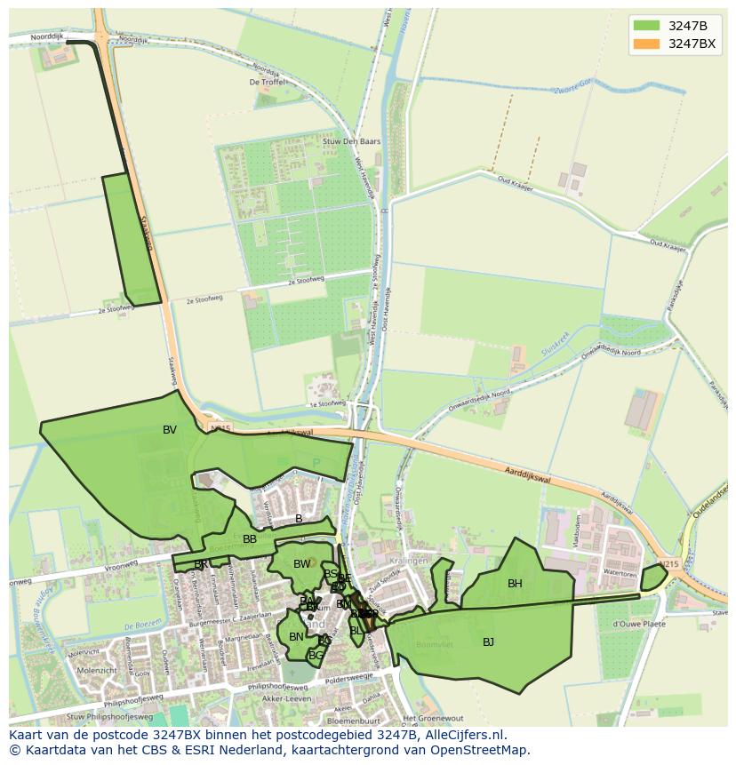 Afbeelding van het postcodegebied 3247 BX op de kaart.